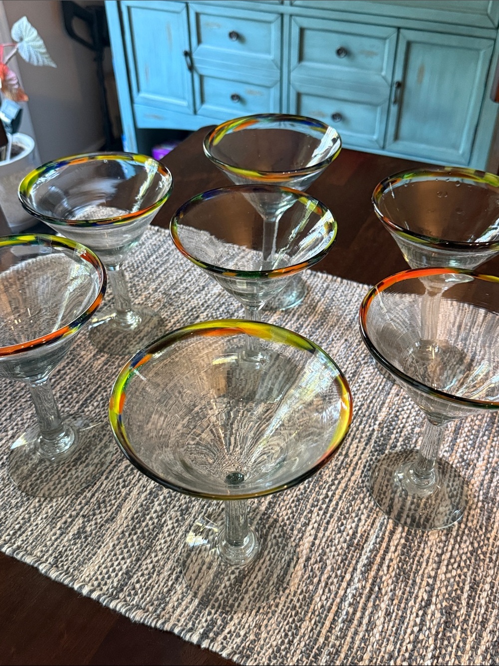Glass Martini/Margarita glasses with multi colored Rim - Set of 7! - Picture 2 of 3